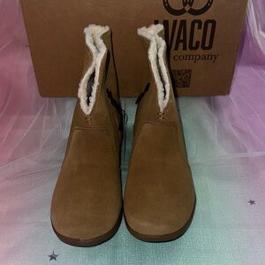 WACO Brown Ankle Boots with Shearling Trim